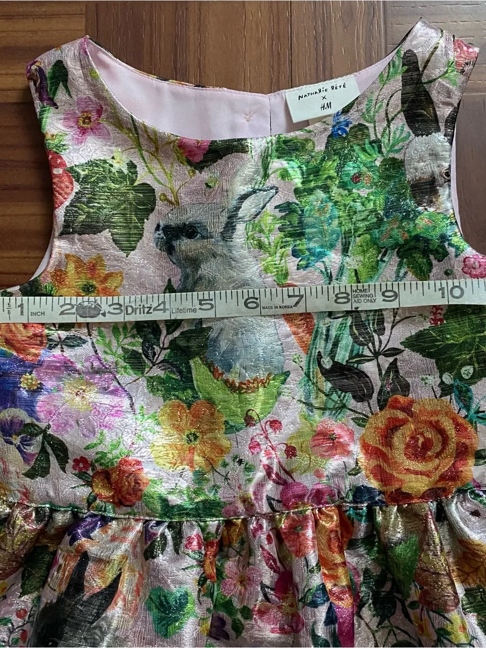 Nathalie Lété x H&M Jacquard Weave Metallic Shimmer Dress Girls 5/6 Cats Rabbits
